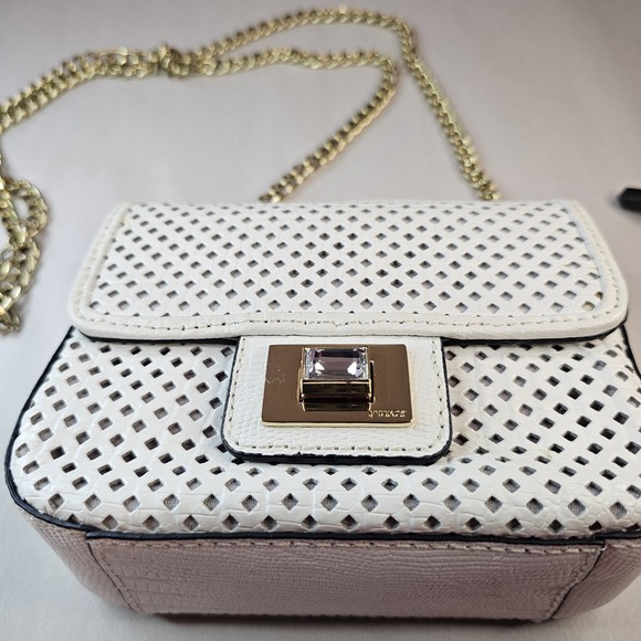 Juicy Couture Handbags - Juicy Couture White Perforated‎ Chain Crossbody Bag Rhinestone Turn Lock Gold